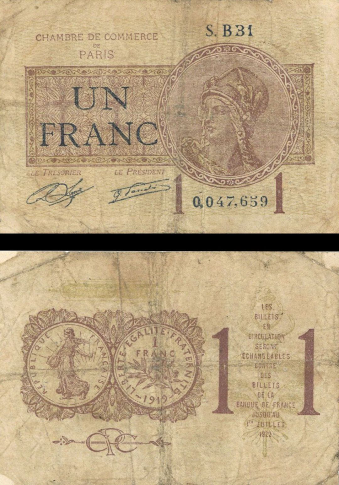 France, Notgeld - 1922, 1 Franc -  Foreign Paper Money