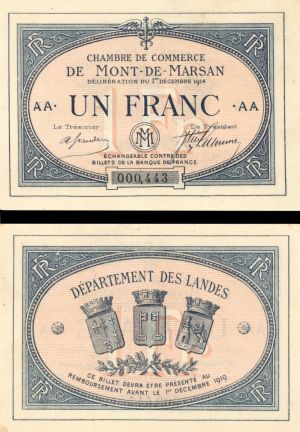France, Notgeld - 1914-1919, 1 Franc -  Foreign Paper Money