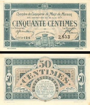 France, Notgeld - 1917, 50 Centimes -  Foreign Paper Money