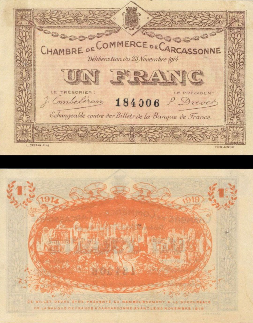 France, Notgeld - 1914, 1 Franc -  Foreign Paper Money