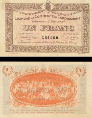 France, Notgeld - 1914, 1 Franc -  Foreign Paper Money