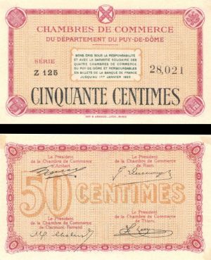 France, Notgeld - 1920, 50 Centimes -  Foreign Paper Money