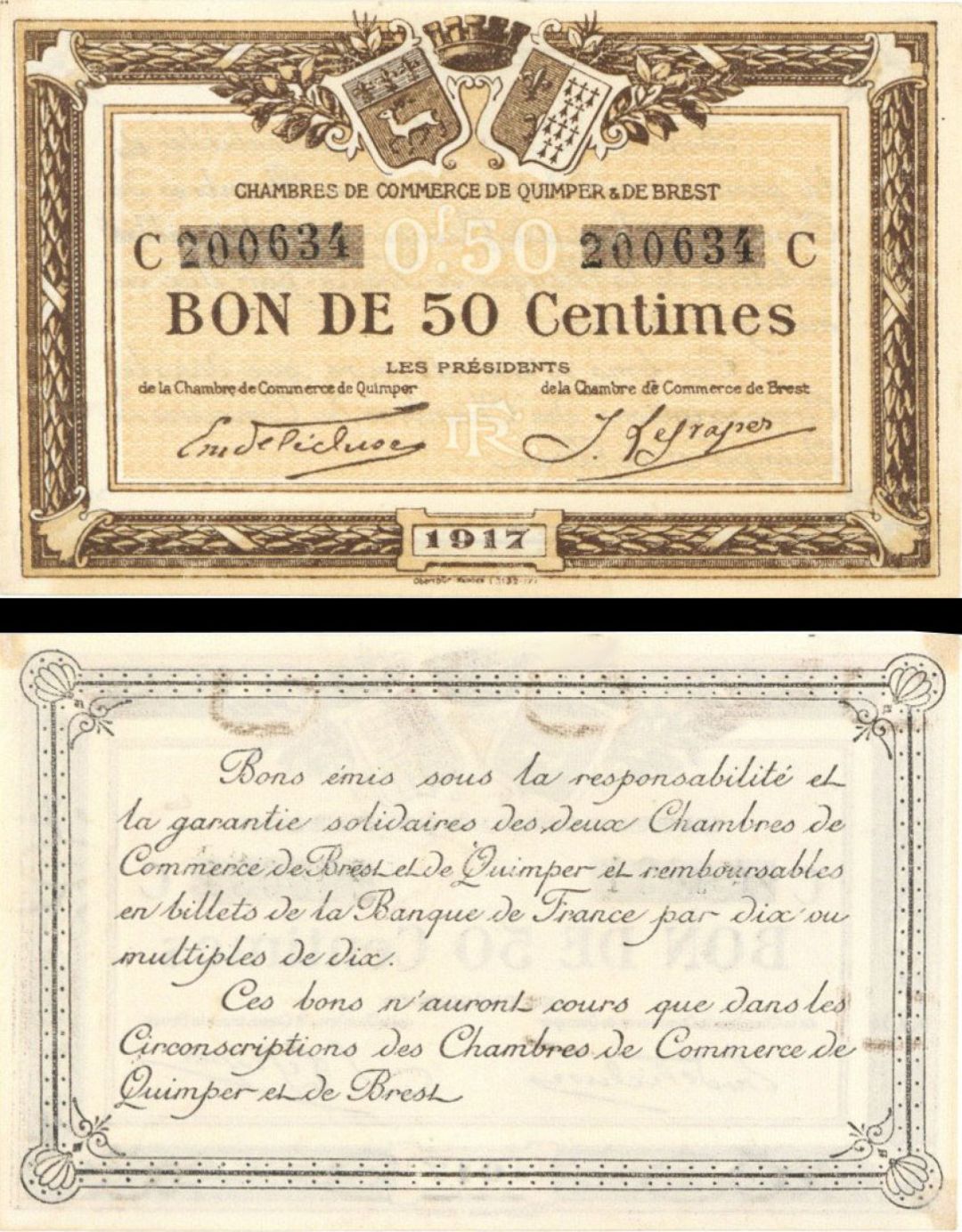 France, Notgeld - 1917, 50 Centimes -  Foreign Paper Money