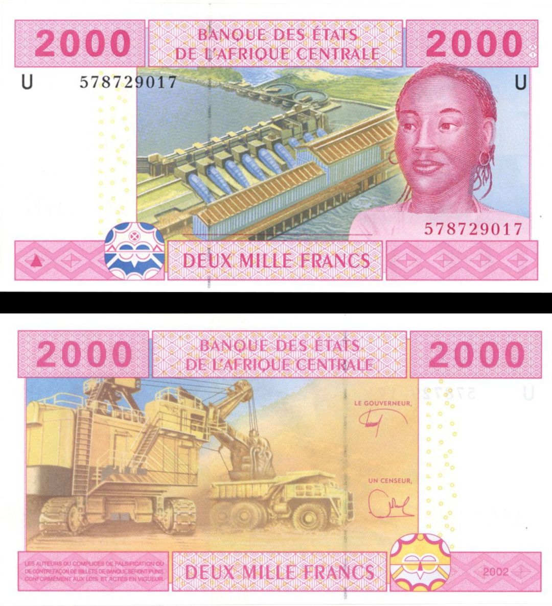 Central African States - 2000 Francs - P-208Uf - 2002(2017) dated Foreign Paper Money