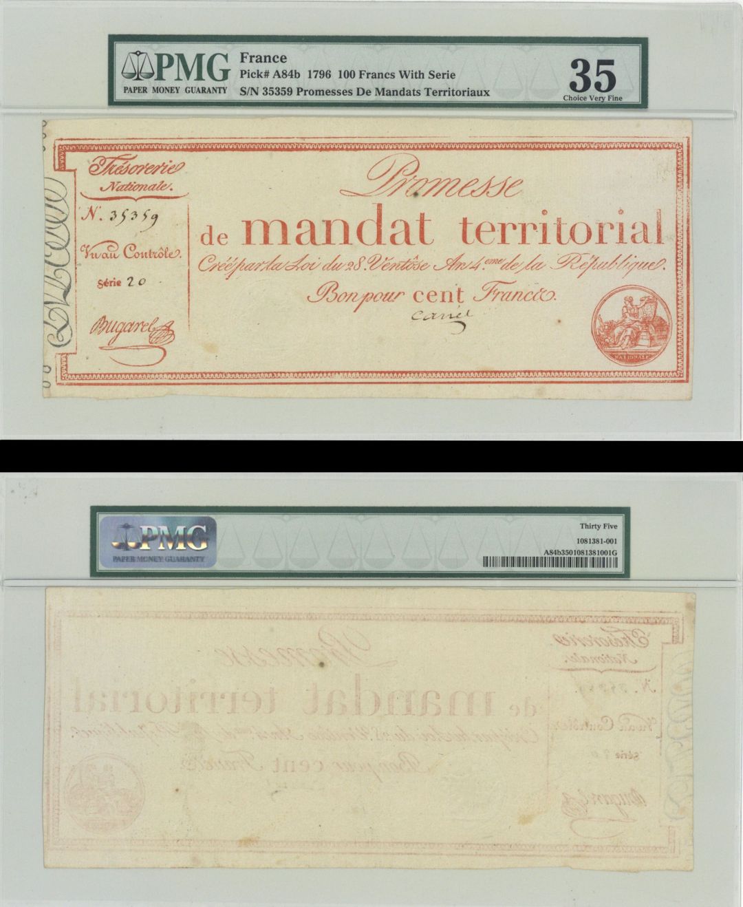 France - P-A84b - 100 Francs PMG Graded 35 - Foreign Paper Money