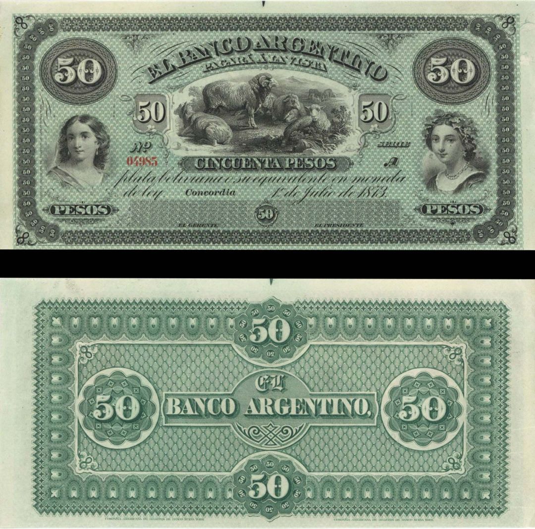 Argentina - 50 Pesos - P-S1503 - 1.7.1873 dated Foreign Paper Money