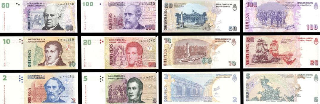 Argentina - Set of 6 notes - 2, 5, 10, 20, 50 and 100 Pesos - P-352-358 - 2009-2012 dated Foreign Paper Money