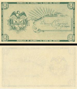 Colombia - 1 Peso - P-S504e - 1900 dated Foreign Paper Money