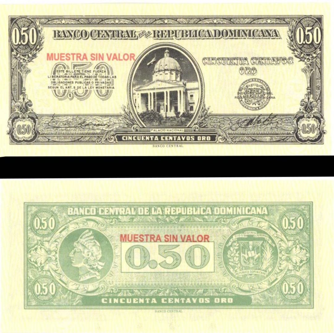 Dominican Republic- Specimen - 50 Centavos Oro - P-90 - (1961) dated Foreign Paper Money