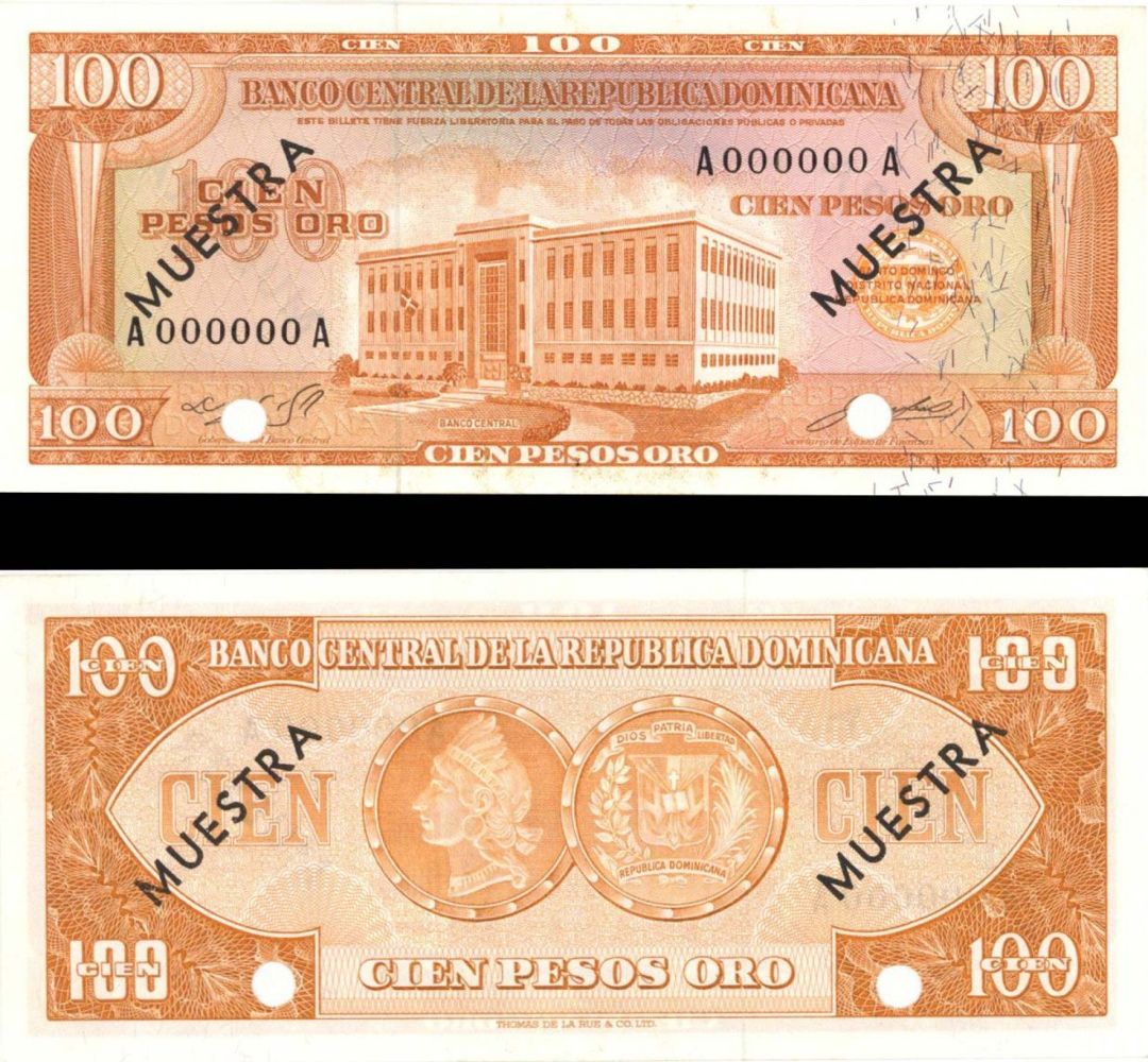 Dominican Republic- Specimen - 100 Pesos Oro - P-104s - (1964-74) dated Foreign Paper Money