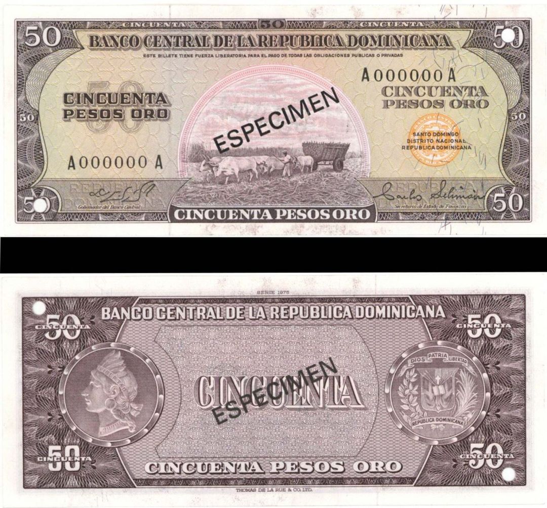 Dominican Republic- Specimen - 50 Pesos Oro - P-112s - 1975 dated Foreign Paper Money