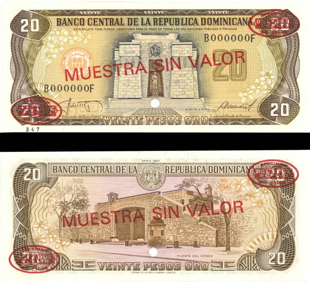 Dominican Republic- 20 Pesos Oro - P-120 s2 -  1987 dated Foreign Paper Money