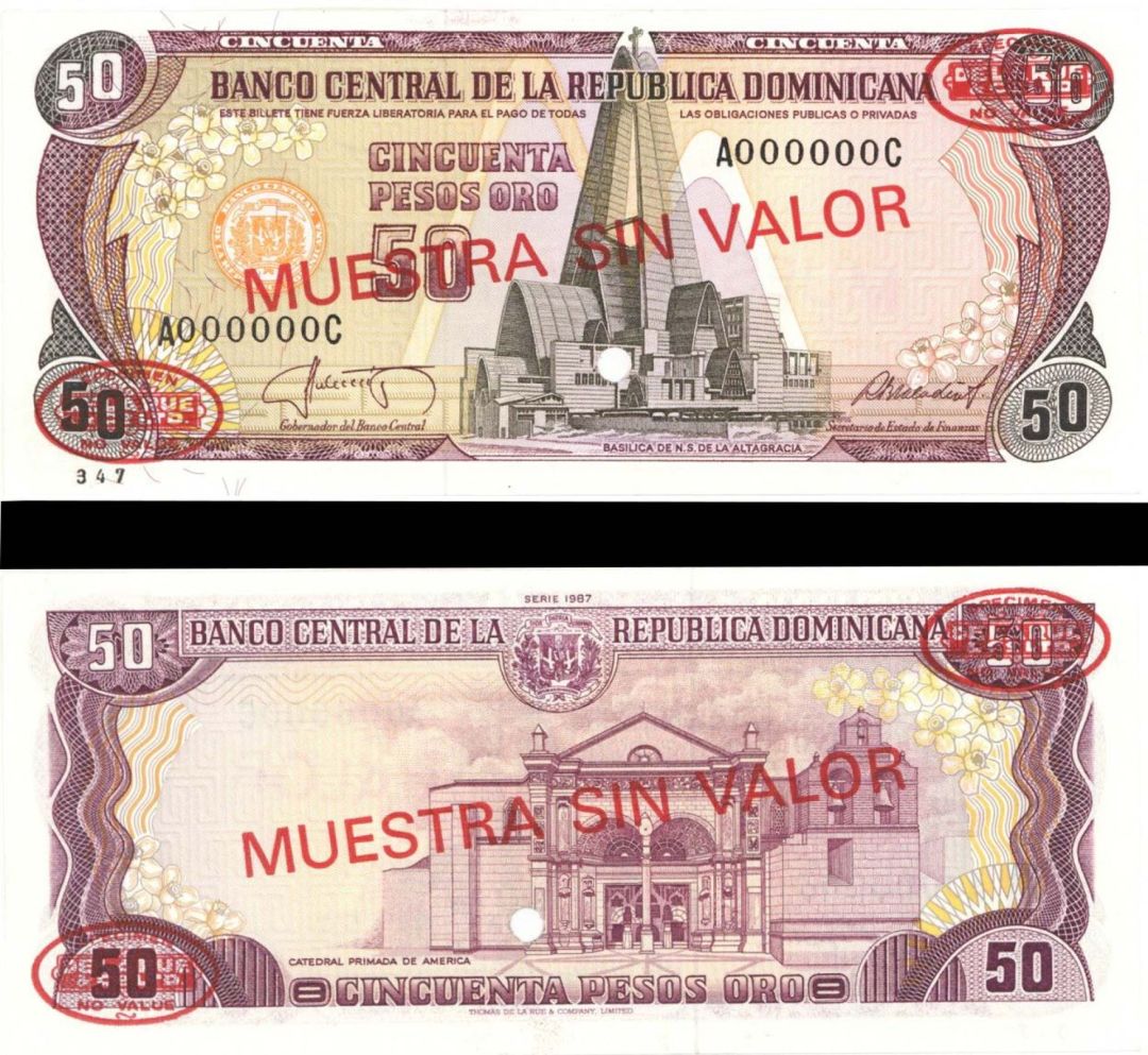 Dominican Republic- 50 Pesos Oro - P-121 s2 -  1987 dated Foreign Paper Money