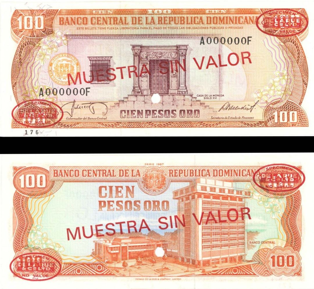Dominican Republic- 100 Pesos Oro - P-122 s2 -  1987 dated Foreign Paper Money