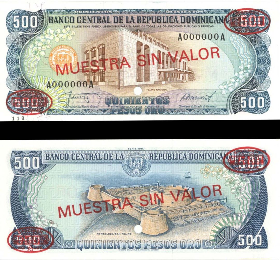 Dominican Republic- 500 Pesos Oro - P-123 s2 -  1987 dated Foreign Paper Money