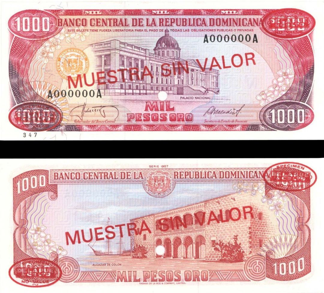 Dominican Republic- 1,000 Pesos Oro - P-124 s2 -  1987 dated Foreign Paper Money