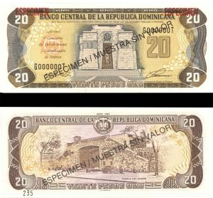 Dominican Republic- Specimen - 20 Pesos Oro - P-139s -  1992 dated Foreign Paper Money
