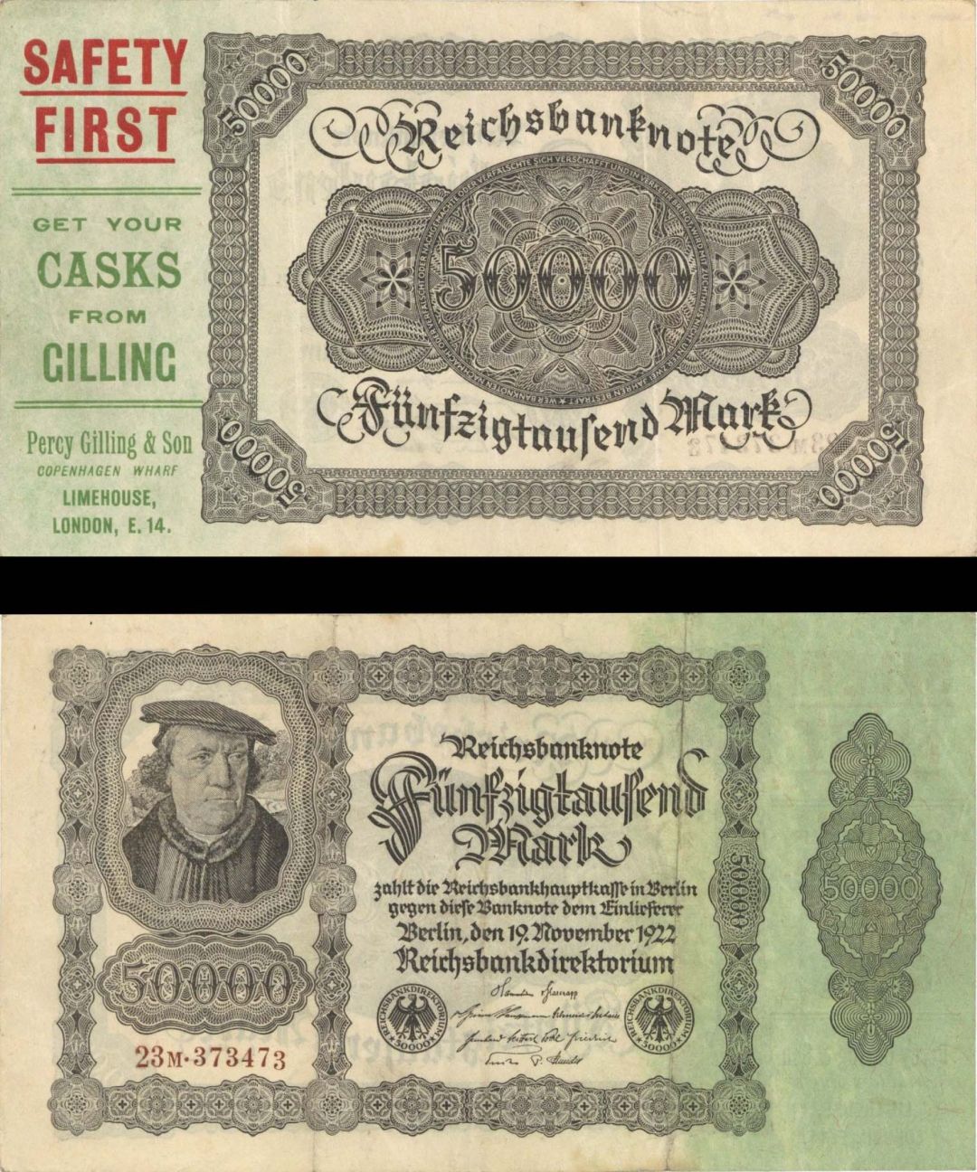 Great Britain - Ad on back of 50,000 Mark - P-79 - 1922 dated Foreign Paper Money