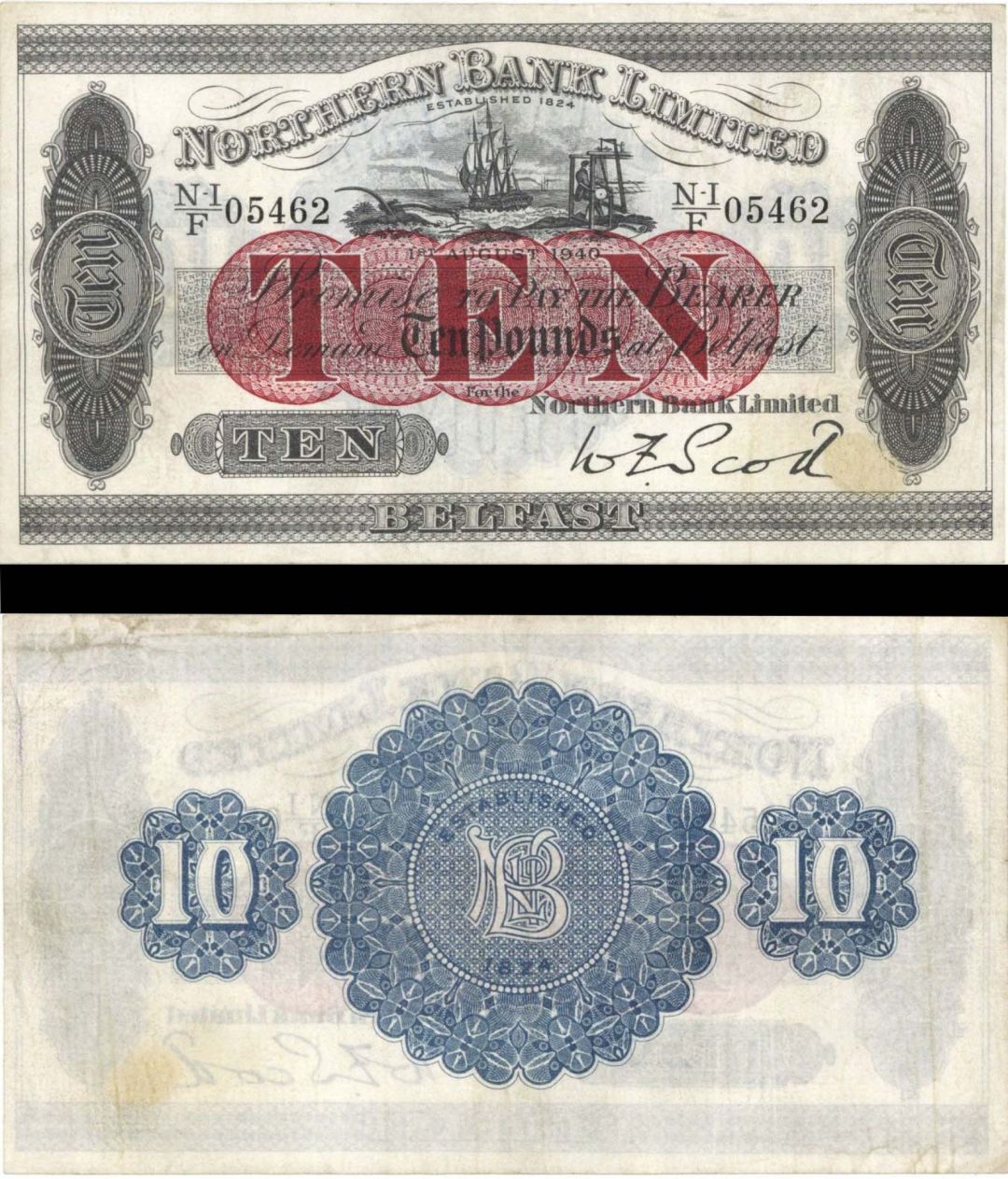 Northern Ireland - 10 Pounds - P-181b - 1940 dated Foreign Paper Money