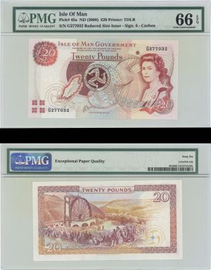 Isle of Man - 20 Pounds - P-45a - PMG66 Graded ND(2000) dated Foreign Paper Money
