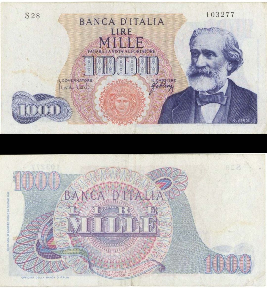 Italy - 1,000 Lire - P-96d - 1965 dated Foreign Paper Money