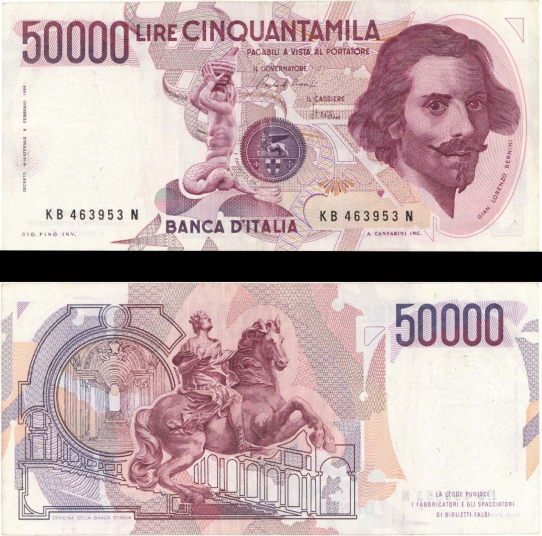 Italy - 50,000 Lire - P-113a - 1984 dated Foreign Paper Money