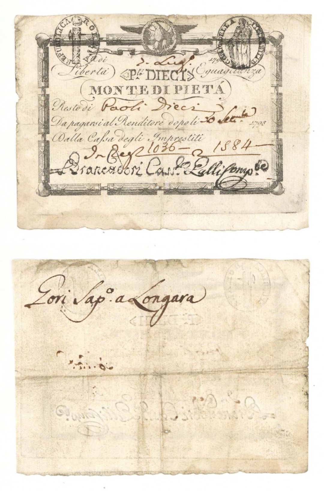 Italy - 10 Paoli (100 Basocchi) - P-S530 - 1798 dated Foreign Paper Money