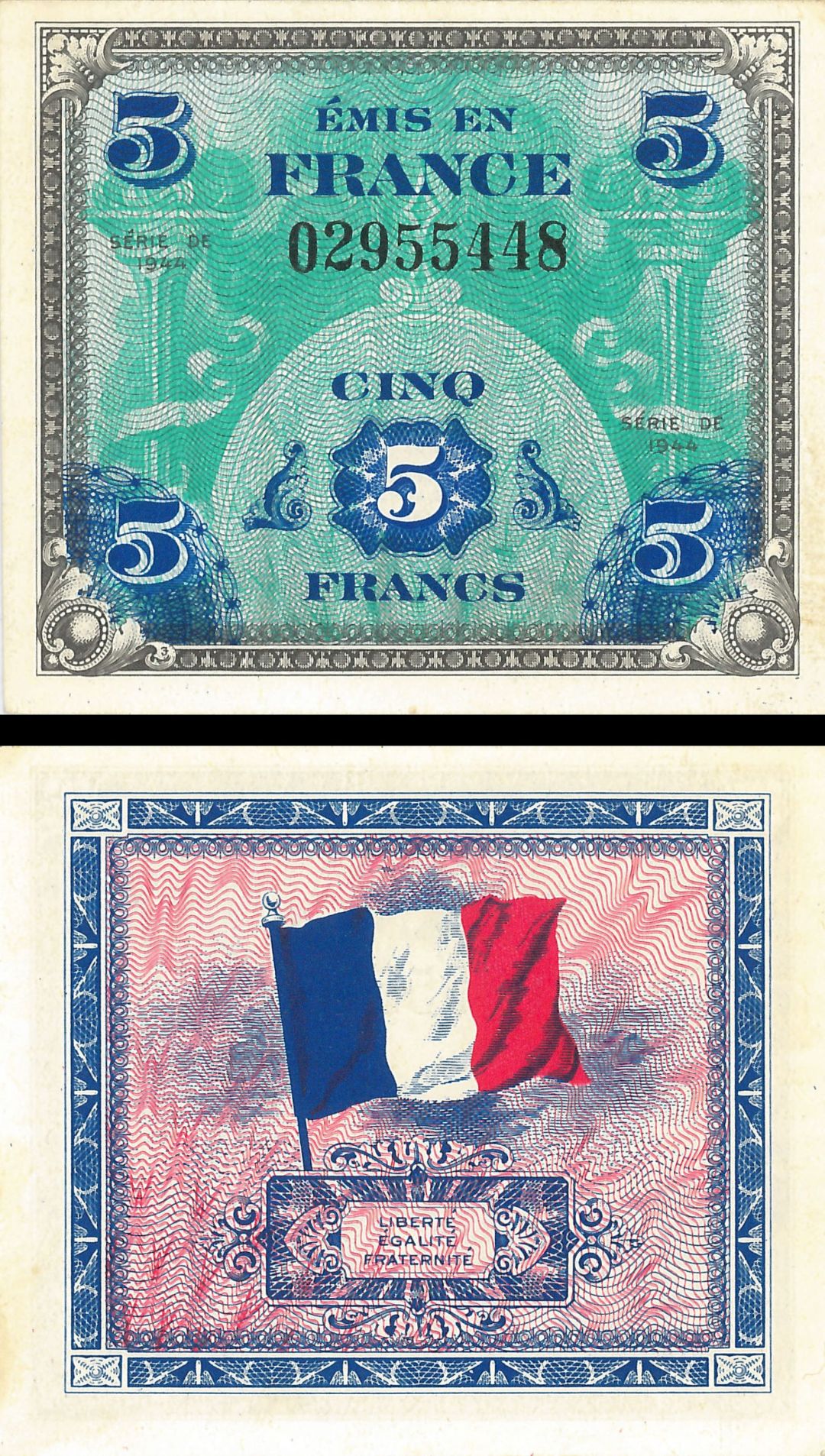France - 5 Francs - P-115 - 1944 dated Foreign Paper Money