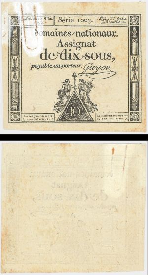 France - 10 Sous - P-A68 - 1793 dated Foreign Paper Money