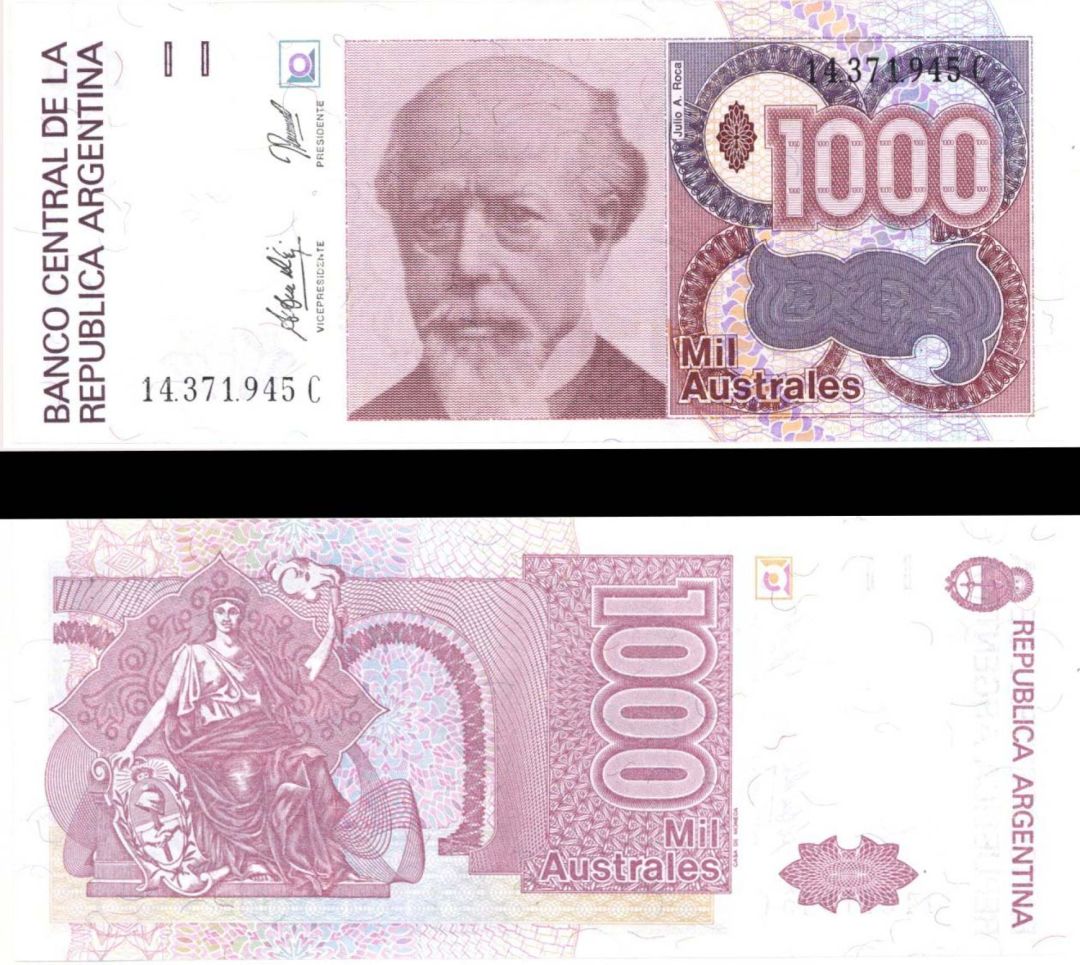Argentina - 1,000 Australes - P-329d - 1988-1990 dated Foreign Paper Money