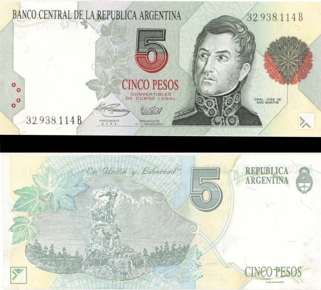 Argentina - 5 Pesos - P-341b - 1992-97 dated Foreign Paper Money