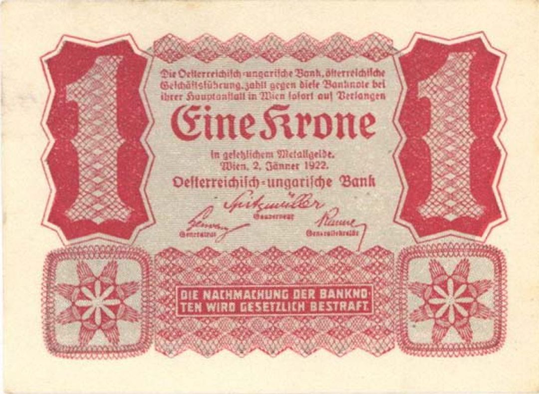 Austria - 1 Krone - P-73 - 1922 dated Foreign Paper Money