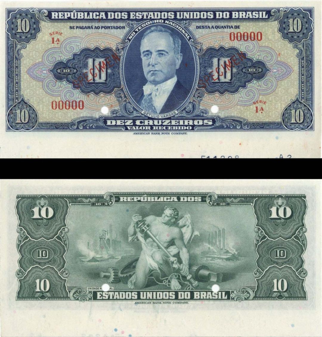 Brazil - Specimen #00000 - 10 Cruzeiros Series 1A - P-135 - Foreign Paper Money