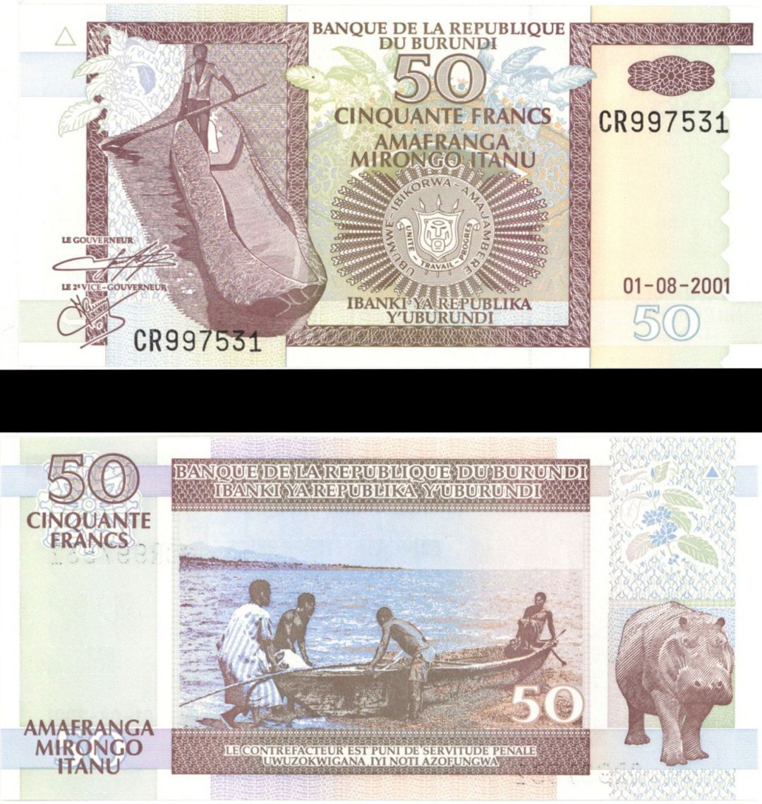 Burundi - 50 Francs - P-36 - 2001 dated Foreign Paper Money