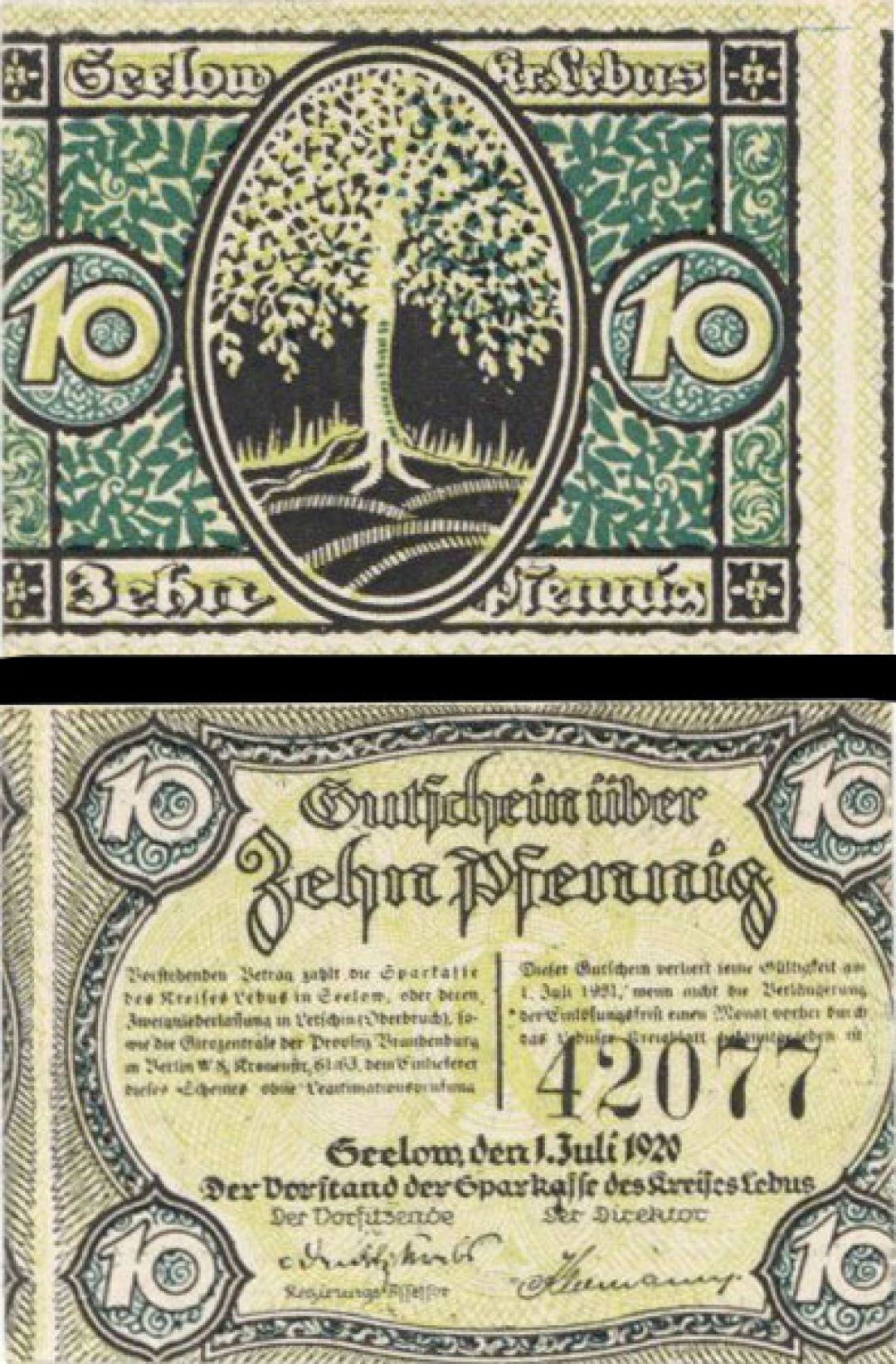 German  Notgeld - 10 Pfennig -  Foreign Paper Money Error