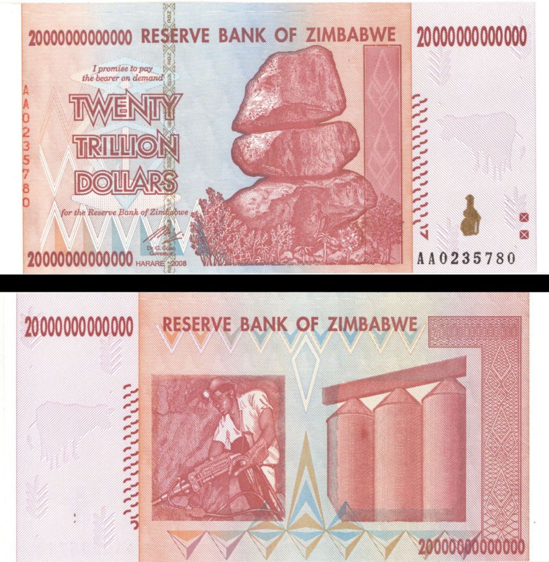 Zimbabwe - 20 Trillion Zimbabwean Dollars - P-89 - Foreign Paper Money Error