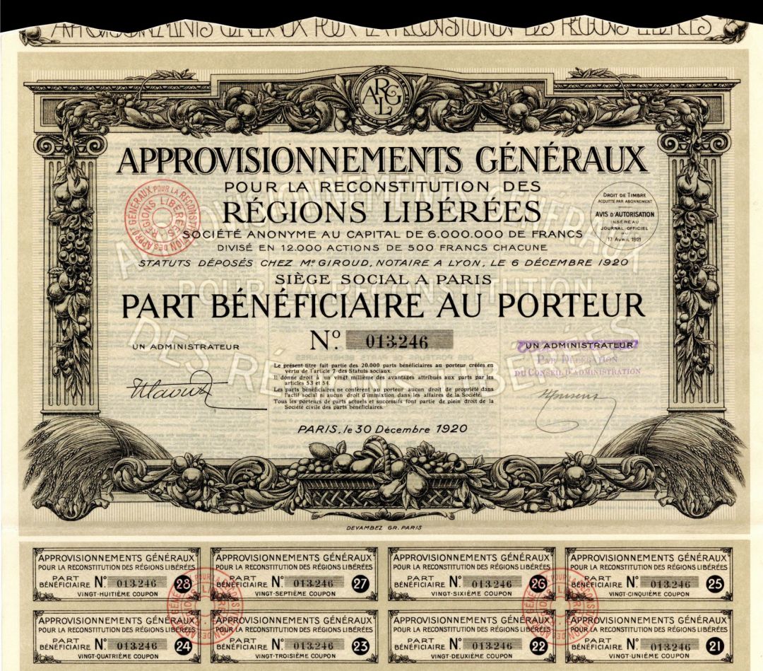 Approvisionnements Generaux - Stock Certificate