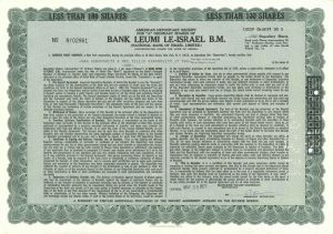 Bank Leumi Le-Israel B.M. - 1970's dated Israeli Banking Stock Certificate