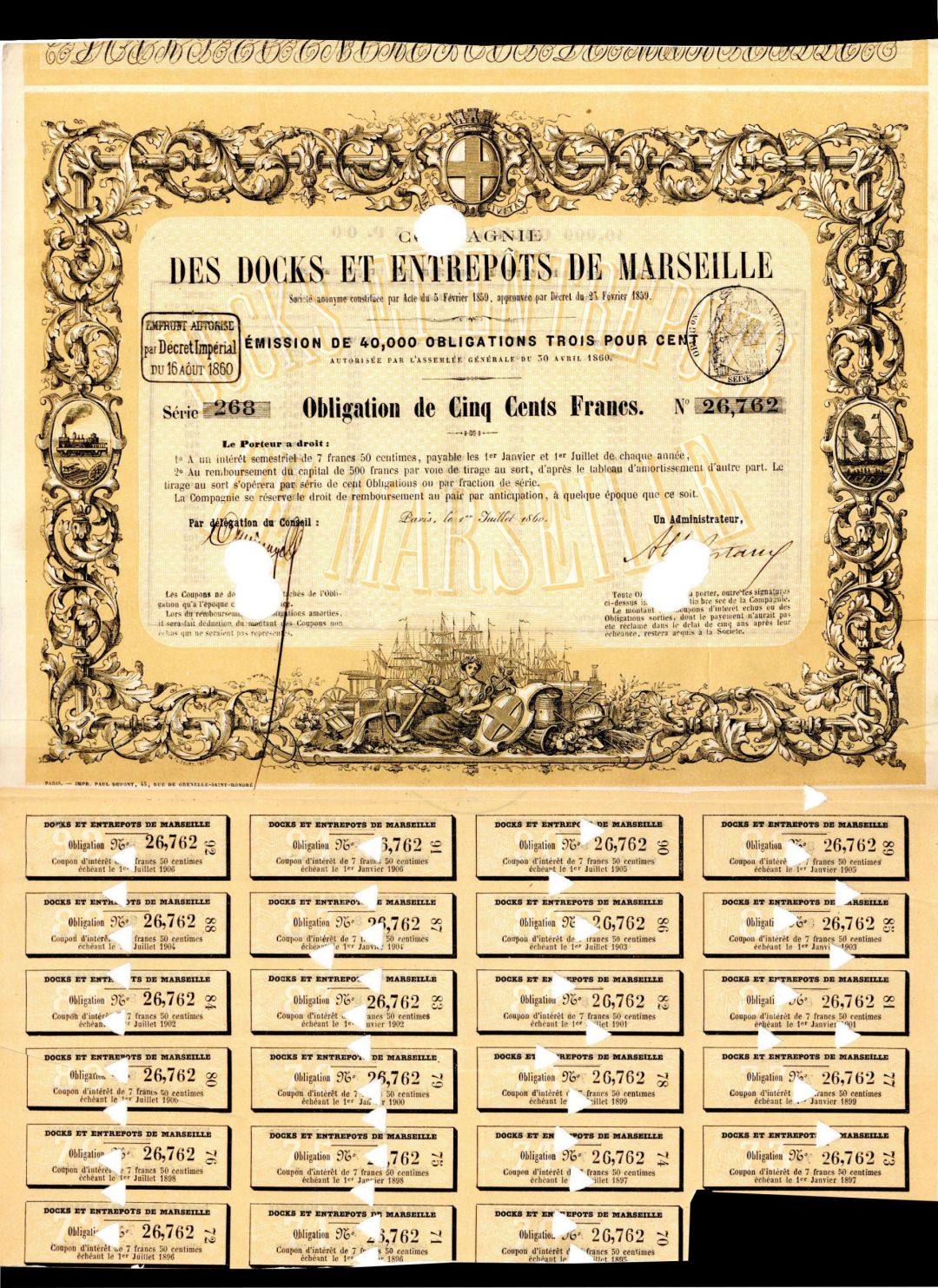 Compagnie Des Docks Et Entrepots de Marseille - Stock Certificate