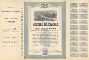 Compania Agricola Del Chapala, S.A. - 1911 dated Mexican Stock Certificate