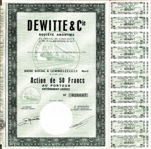 Dewitte and Cie - Stock Certificate