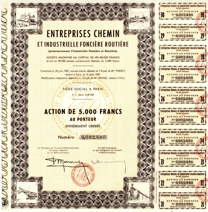 Entreprises Chemin Et Industrielle Fonciere Routiere - Stock Certificate