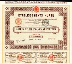 Etablissements Hurtu - Stock Certificate