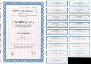 Euro Disney S.C.A. - 1983 dated Disney Entertainment Stock Certificate - Disneyland Park Paris