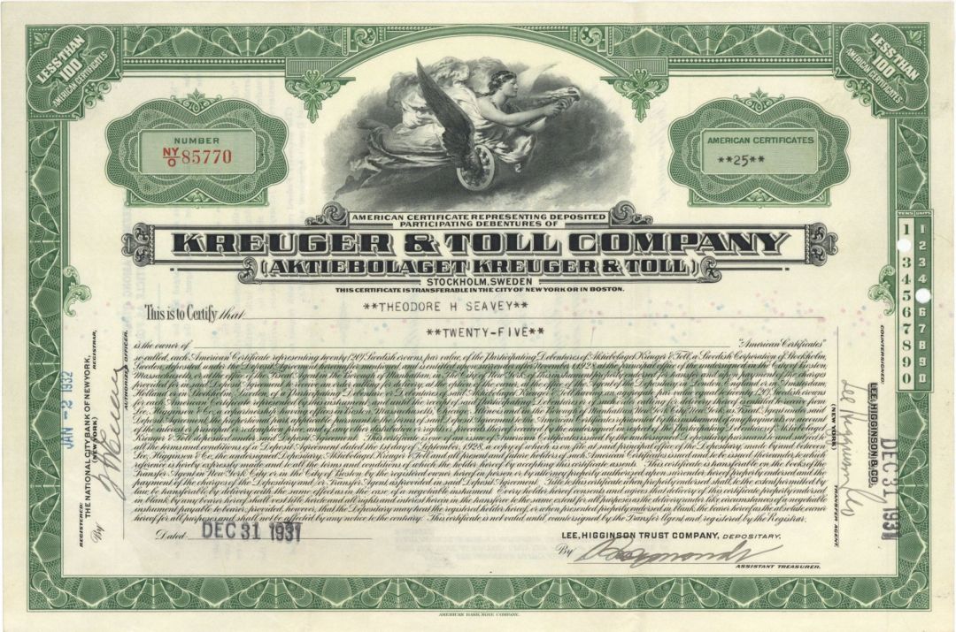 Kreuger and Toll Co. - Stock Certificate