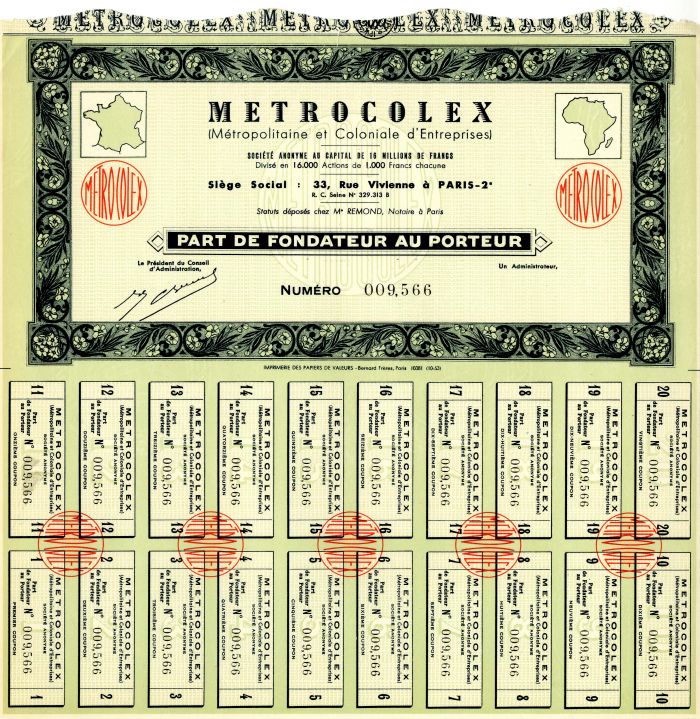 Metrocolex - Stock Certificate