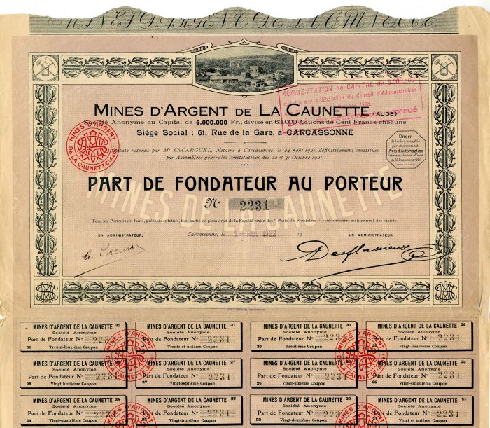 Mines D'Argent De La Caunette - Stock Certificate