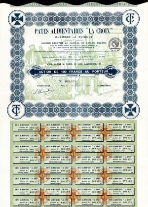 Pates Alimentaires 'La Croix' - Stock Certificate