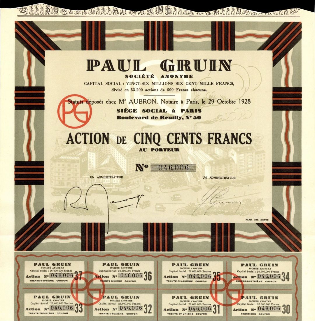 Paul Gruin - Stock Certificate
