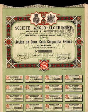 Societe Anglo-Algerienne - Algeria Shipping Stock Certificate - Fantastic Design